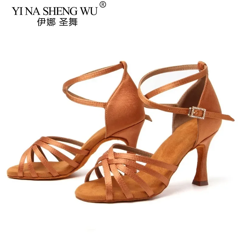 Adult Women Latin Dance Shoes Ballroom Tango Indoor Dancing Shoes High Heels 8.5cm Suede Soles Professional Dance Practice Shoes