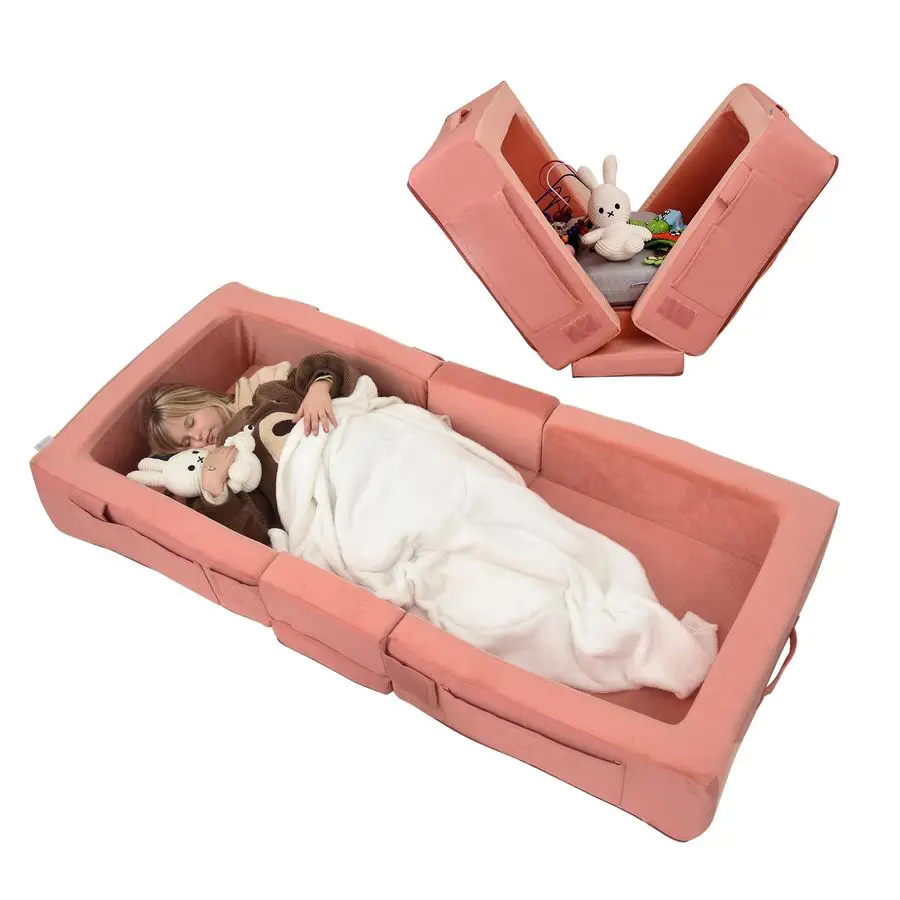 

Toddler Travel Bed, Folding Floor Cot for Travel, Portable Kids Bed for Sleeping, Washable Toddler Cot for Children 1 4yr Old, P