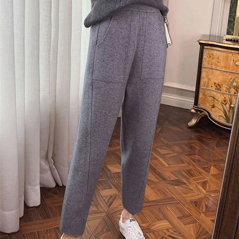 

2024 Autumn and Winter Knitted Wide-leg Pants Female Vertical Casual High Waist Thin Loose Knitted Radish Pants Fashion LJ259