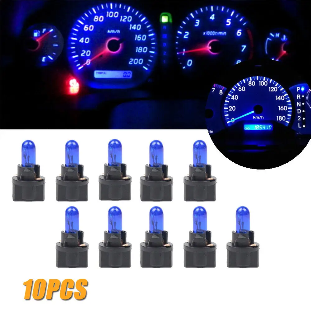 Azul T5 SMD Car LED Dashboard, lâmpada interior do instrumento, acessórios, 10pcs