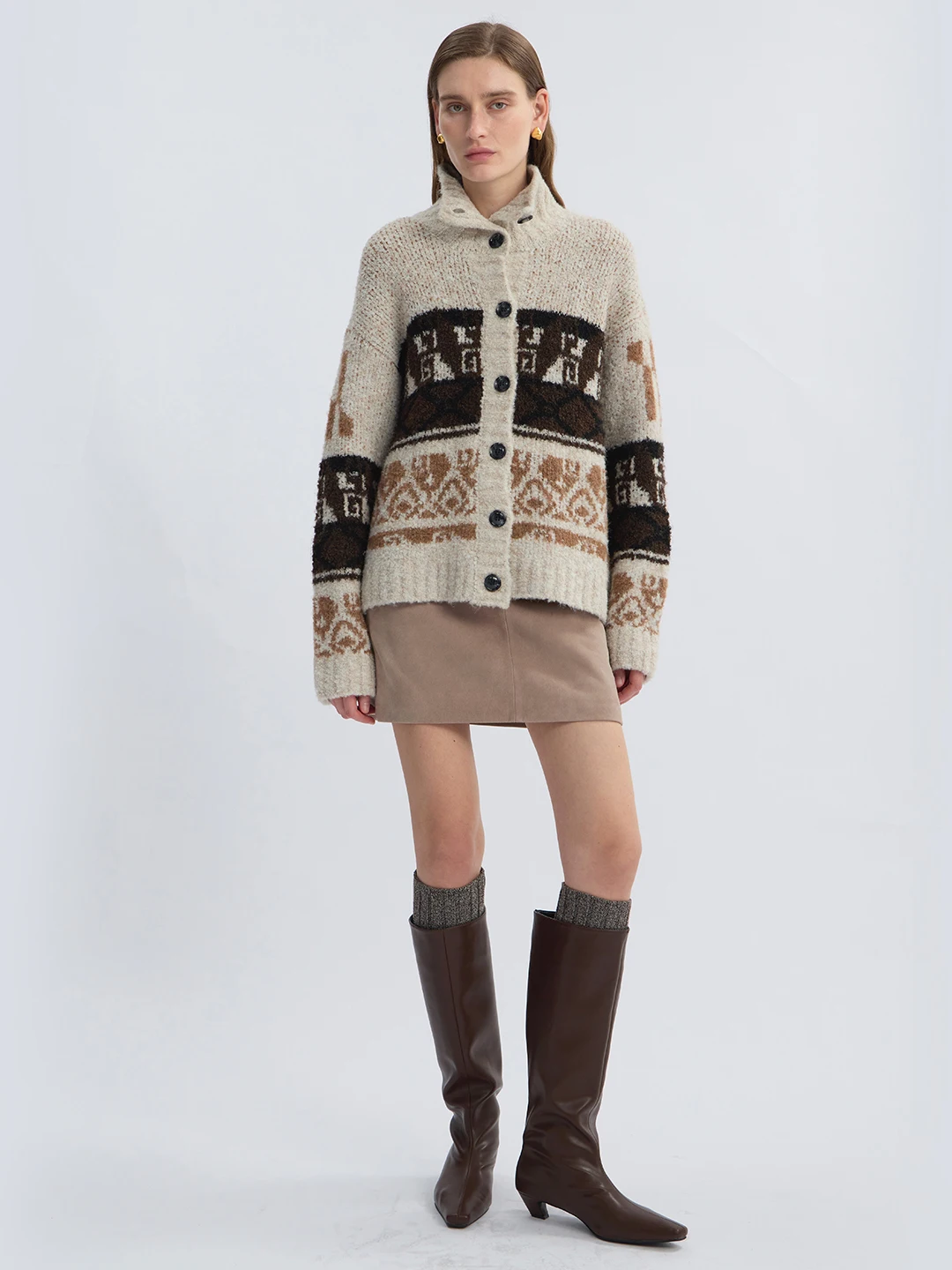 

Осенне-зимний свободный вязаный свитер для женщин, новинка, с вышивкой в стиле Fair Isle, с длинными рукавами, повседневный, для работы и отдыха