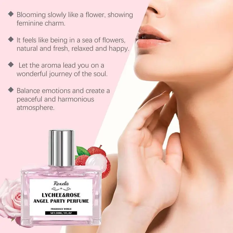 Perfume Women 30ml Lychee & Rose Angel Party Perfumes Fragrance World Natural Elegant Body Mist for Neck and Wrist for Everyday