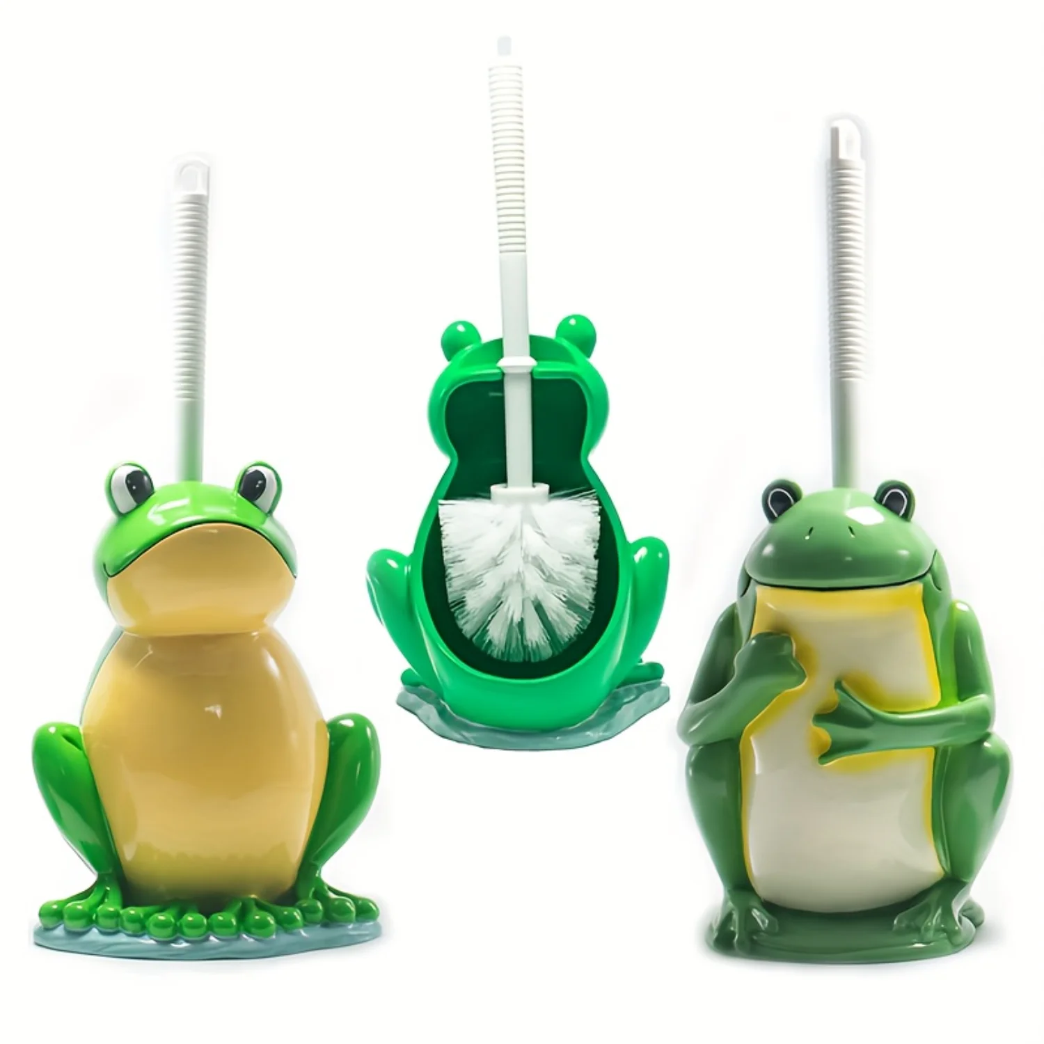 Adorable Frog Toilet Brush Set - Compact & Drip-Proof, Resin Holder for Space-Saving , Easy Assembly, Deep Cleaning Bathroom Acc