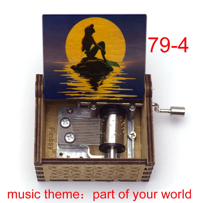 Wooden Part of Your World music theme Little beauty fish girl handed music box friends wife birthday new year Christmas gifts