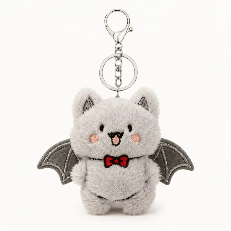 6PCS Halloween Plush Keychain Set, Cute Bat Wing Animal Bag Charms, Soft Stuffed Pendant for Backpack Keys Party Gift