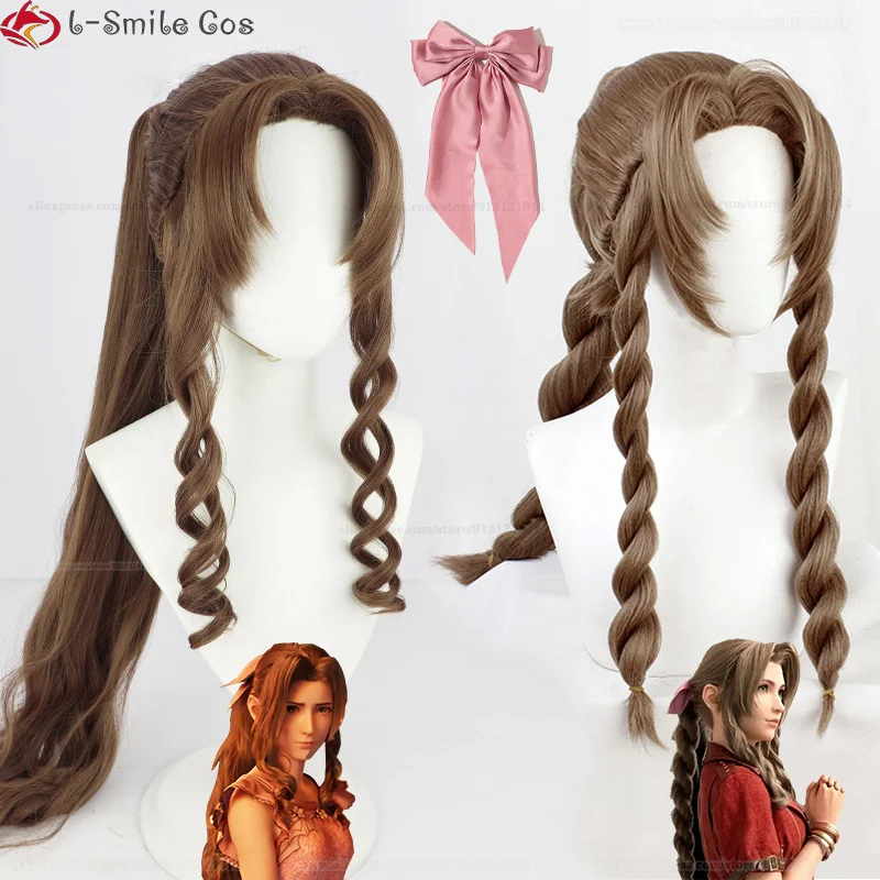 

Game FFVII Cosplay Aerith Gainsborough Wig FF VII Brown Heat Resistant Synthetic Halloween Party Wigs + Wig Cap