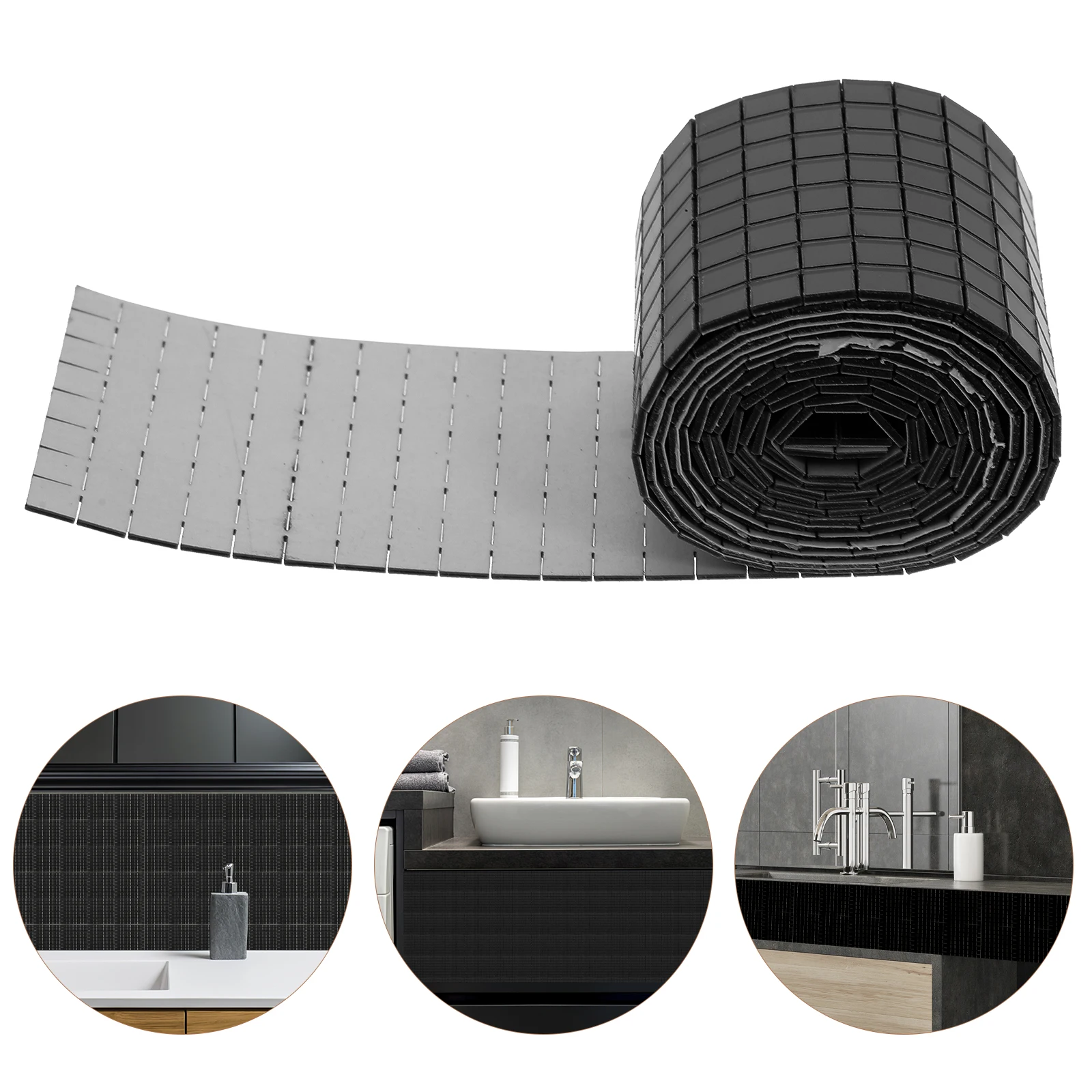 

12pcs Black 4x100cm 5x5mm Mosaic Stickers Self Adhesive for Kitchen Bathroom DIY Decor Craft Glass Tiles Wall Sticker