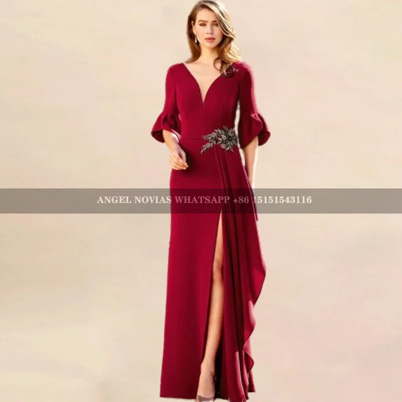 

Long Burgundy Mother of the Bride Dress with Side Slit Wedding Party Dress Vestidos De Fiestas Robes Invitee Mariage