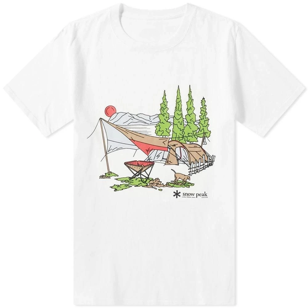 

Snow Peak Men's 2025 Summer Outdoor Casual T-shirt Camping Theme Design Mountain Tent Tree Men's and Women's Fashion Cotton Top