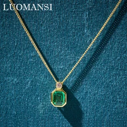 Luomansi Vintage 6*8MM Emerald Necklace S925 Sterling Silver Jewelry Wedding Anniversary Party Birthday Gift