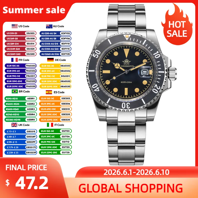 

ADDIESDIVE Quartz Watches For Man Luxury Ceramic Bezel Retro Luminous Stainless Steel Watch 200m Waterproof Swimming Watches