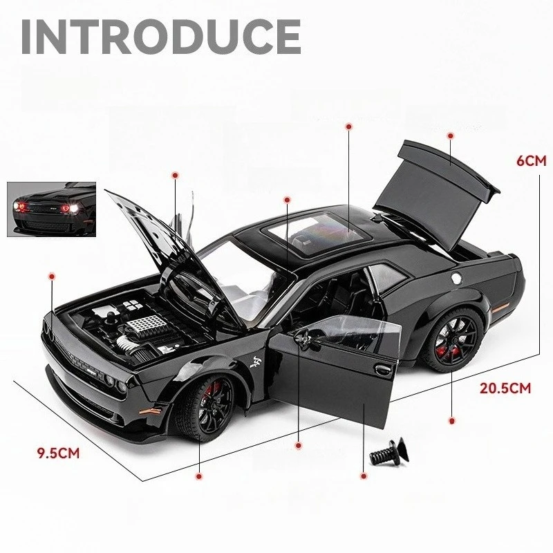 1:24 SRT Hellcat Alloy Classic Sports Car Model Diecast Metal Vehicles Car Model Sound Light Toy Collectibles Gift