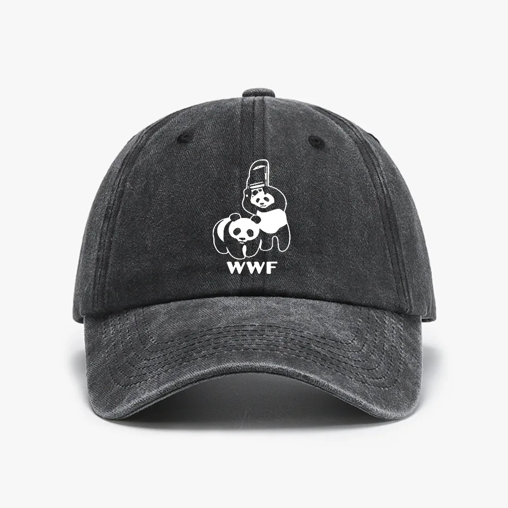 

WWF Wrestling Panda Comedy Baseball Cap Men Washed soft top Distressed Denim Hip Hop hat Women Adjustable Snapback hats