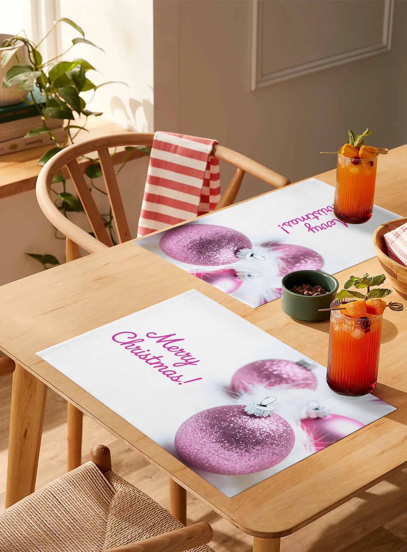 

4/6 Pcs Winter Christmas Colored Ball Placemat Wedding Party Dining Decor Linen Table Mat Kitchen Accessories