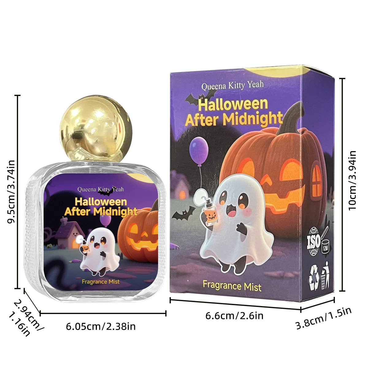 สเปรย์น้ำหอมกลิ่นฮาโลวีนรุ่นลิมิเต็ดอิดิชั่น - 50 มล., ฝาปิดทรงลูกบอลสีทองลายฟักทอง, กล่องของขวัญสีม่วงลายผีการ์ตูน, กลิ่นหอมติดทนนานสำหรับพ่อ