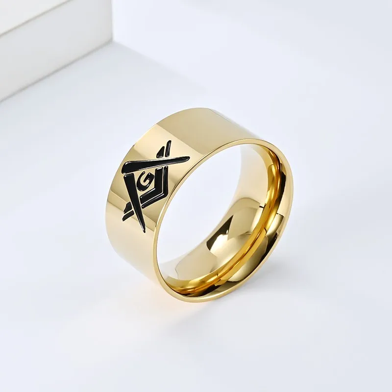 10mm Stainless Steel Freemason Masonic Wide Band Ring for Men Women Size 7-12 view 4