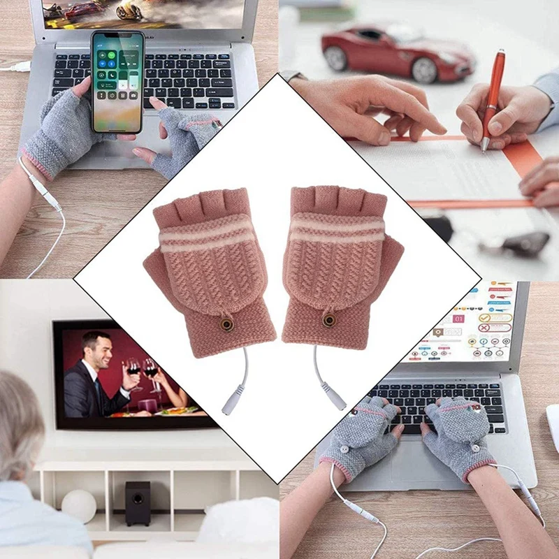 Usb Heated Gloves For Men And Women, Winter Reversible Heated Fingerless Gloves For Typing And Outdoor Use image 4