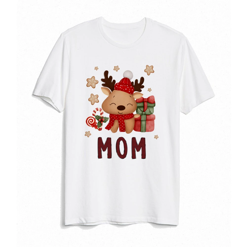 Deer Christmas Print Family Matching Xmas Clothes Mother Daughter Tshirt Mom Dad Girl Boy Holiday Party Look T-shirt Baby Romper