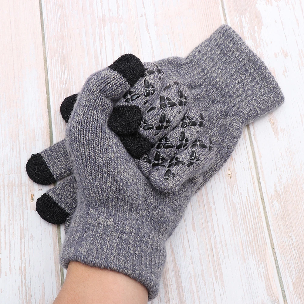

2Pairs Warm Knitted Gloves Touchscreen Winter Outdoor Thick Anti-Slip Windproof Gloves for Men Women Black Grey