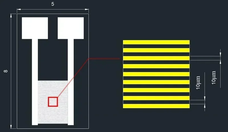 Electrodo interdigital transparente de 10 micrones/chip sensor bioelectroquímico de gas MEMS de vidrio de cuarzo (5 piezas)