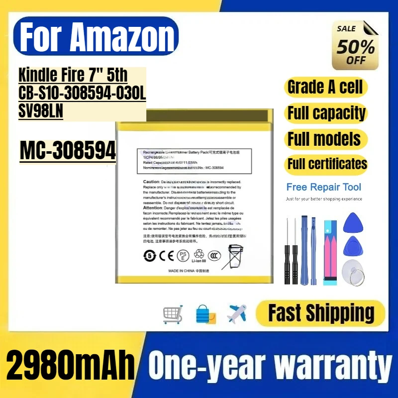 

MC-308594 for Amazon Kindle Fire 7" 5th CB-S10-308594-030L SV98LN Mobile Phone Battery Replacement Bateria Grade A Cell