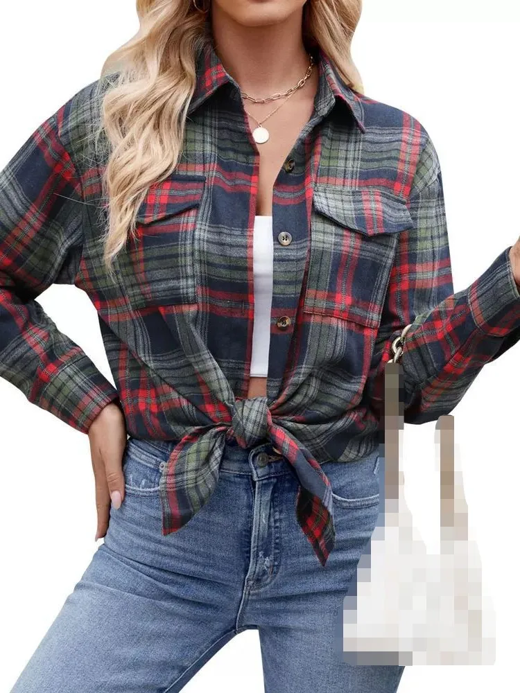 Women's Clothing 2025 Spring Summer New Casual Fashionable Loose Plaid Pocket Single Breasted Shirt For Women