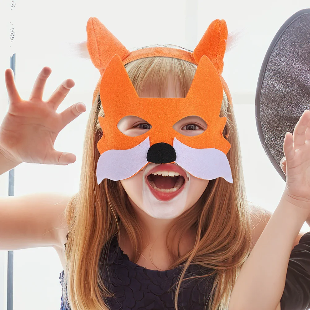 1Set Fox Cosplay Costume Tail Headband Mask Party Festival Animal Costume Props Fox Ears Headband Decorative Mask