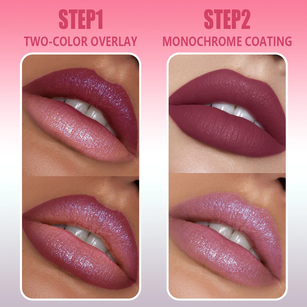 1PC Sexy Glitter Two-tone Lipstick Matte Lipsticks Cosmetics Easy to use Lip Tint Makeup Lip Rose Red High Pigment Lip Glaze