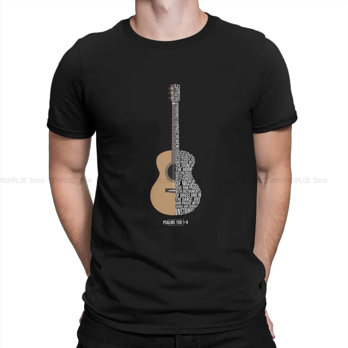 Praise Him With Strings Psalm 150 Acoustic Men TShirt Music Art O Neck Tops Polyester T Shirt Humor Gift Idea