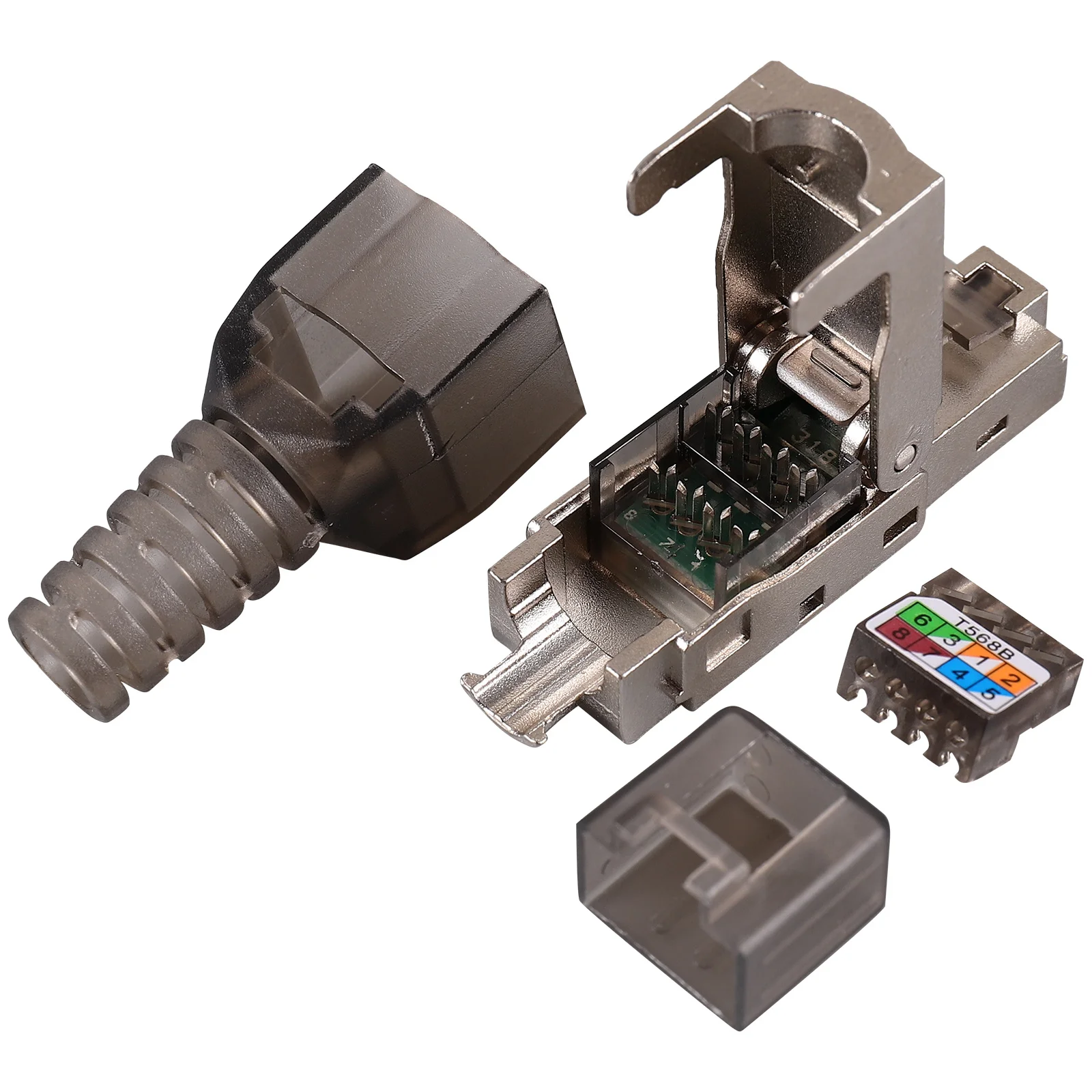 

Pass Through Modular Plug Cat 8 Connector Shielded Crimp Jack For Ethernet Cable Tool Free Gold Plated Network