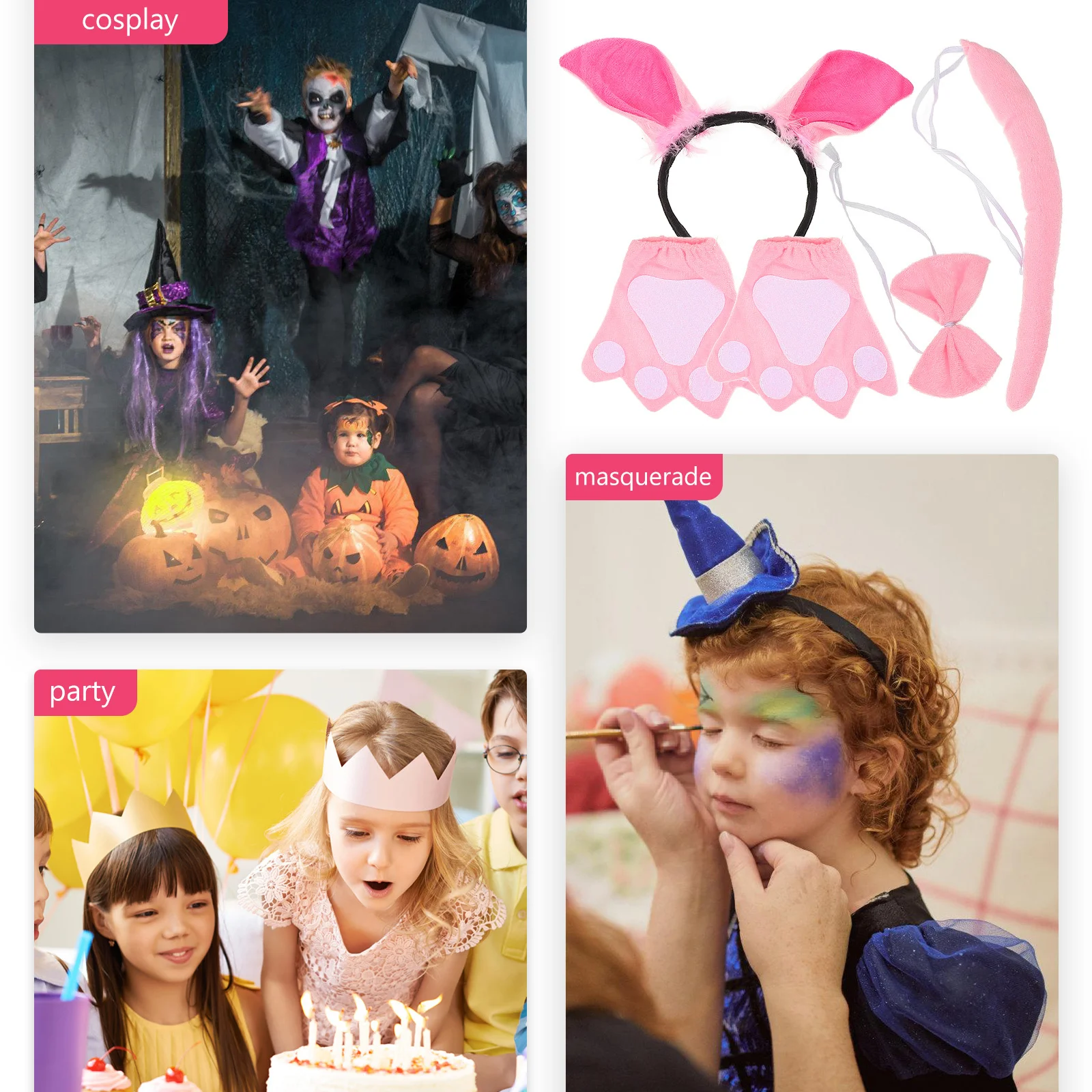 

1Set Pig Costume Set Headband Animal Cosplay Tail Ears Headband Party Decorative Role Playing Performance