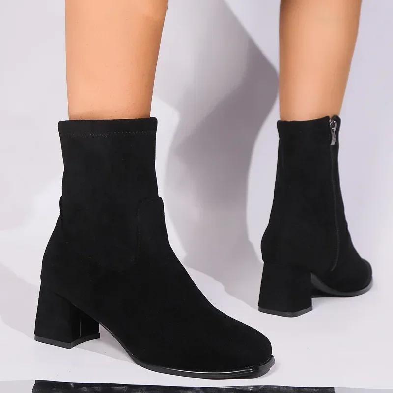

Women Ankle Boots Lightweight Casual Shoes for Women Chunky Fashion Square Toe Sock Boots Knitting Autumn Winter Platform Boot