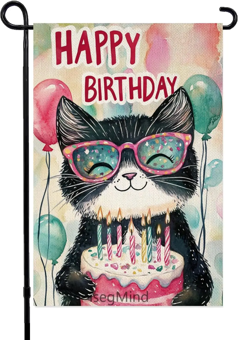 Happy Birthday Garden Flag Tuxedo Cat Garden Flag 12x18 Double Sided Linen, Colorful Balloon Cake Toppers Banner Farmhouse B jjp