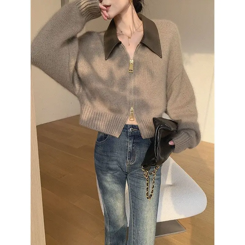 Patchwork Cardigan Feminino Turn Down Collar Winter Clothes Women Pull Femme Sweater Mujer Vintage Autumn Tops Sueters Coat