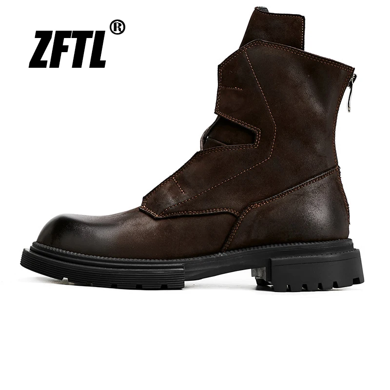 ZFTL Men\'s Casual Boots Vintage Lace up Boots Man Ankle Boots RetroTooling Boots Biker Cowhide Boots High end brand 2023