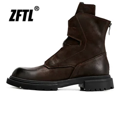 ZFTL Men's Casual Boots Vintage Lace up Boots Man Ankle Boots RetroTooling Boots Biker Cowhide Boots High end brand 2023