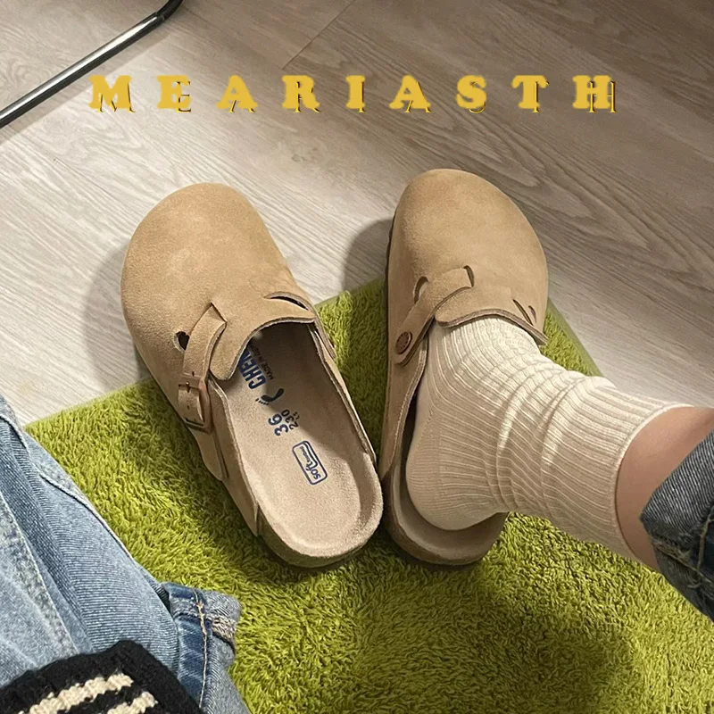 قباقيب عصرية من Crestar للنساء والرجال Dupes للجنسين من جلد الغزال من الفلين صنادل منزلية مع دعم قوس أحذية بطاطس جلدية أنيقة