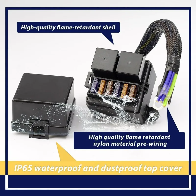 40A 12V 4P Car Relay Box Kit Pre-Wired with 2 Relay Slots And 6 ATC ATO Fuse Holders Auto Electrical Accessory