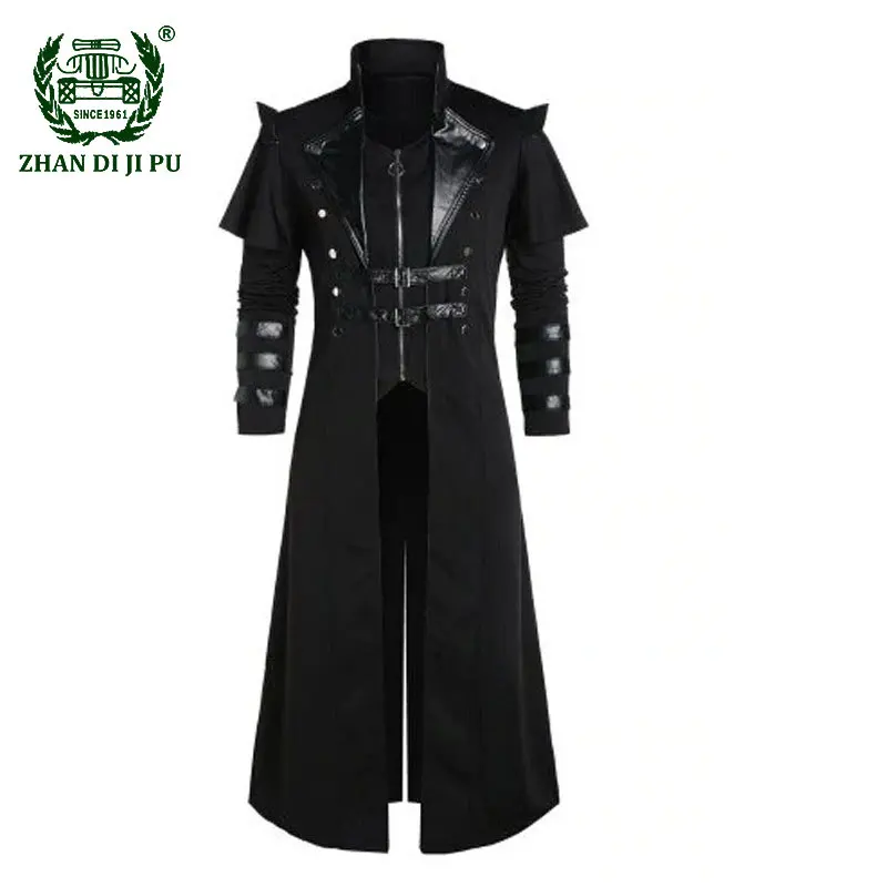 

Mens Steampunk Victorian Split Coat Jacket Gothic Costume Vintage Viking Renaissance Pirate Cosplay Halloween Coat Costume Homme