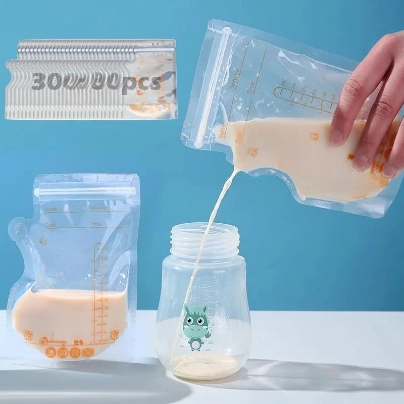 30pcs Breastmilk Storage Bag 250/200 ml Self Standing Baby Food Storage Containers No Leak Milk Freezer Bags Safe Feed BPA Free