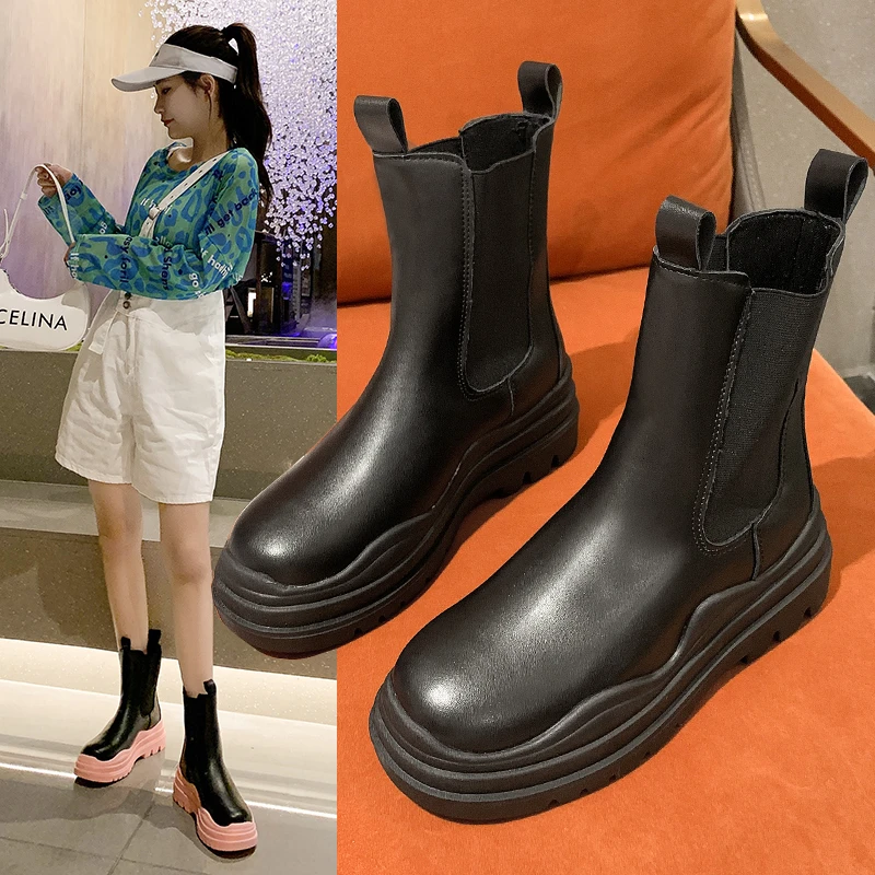 2024 New Womens Platform Bare Boots Brand Design autunno Platform Shoes stivali Chelsea da donna Fashion Ladies Boot Shoes Plus Size