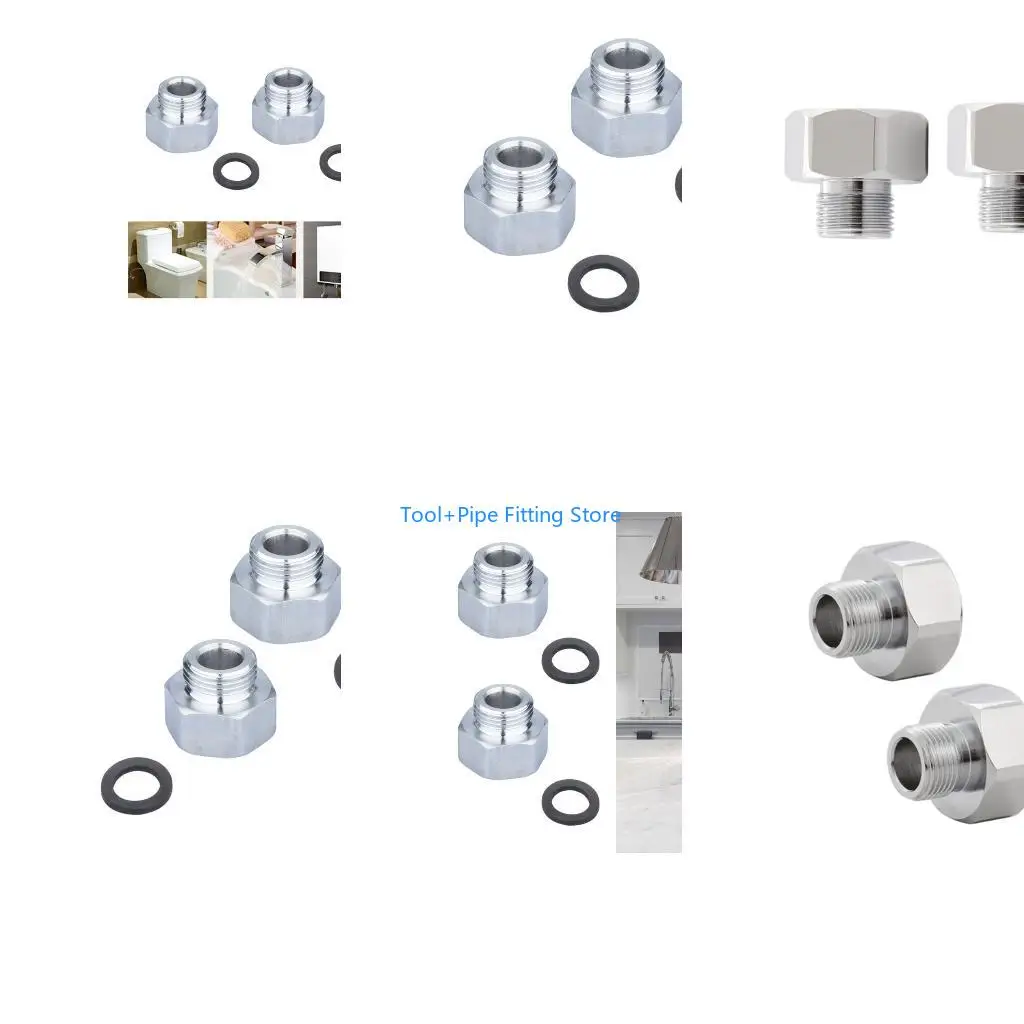 F92B Stainless Steel Water Line Thread Adapter Set 2 Female G3/8 Male With Tape for Faucet Campers Washer PipeS Connection