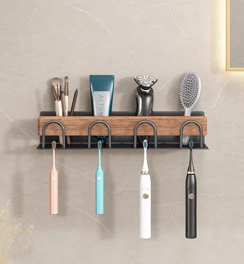 Bathroom Toothbrush wall mounted holder Walnut wood storage rack bathroom organizer toothbrush storage Toothpaste Holders