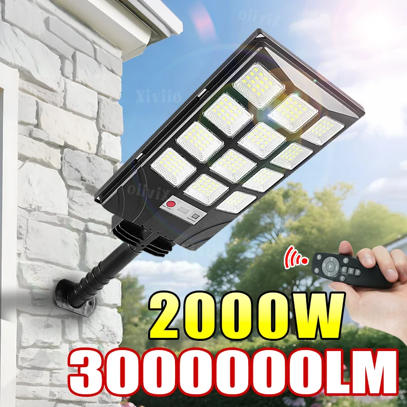 Super Powerful 2000W Solar LED Light Three-Sided Screen Ultra Bright Outdoor Street Lamp Motion Sensor IP6 Waterproof Floodlight
