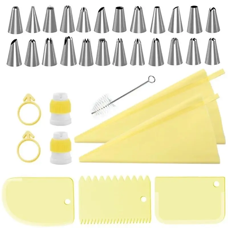 34-piece Stainless Steel Cake Piping Tips Set Cake Cream Decoration Tools Cream Scraper Set Kitchen Baking Utensils