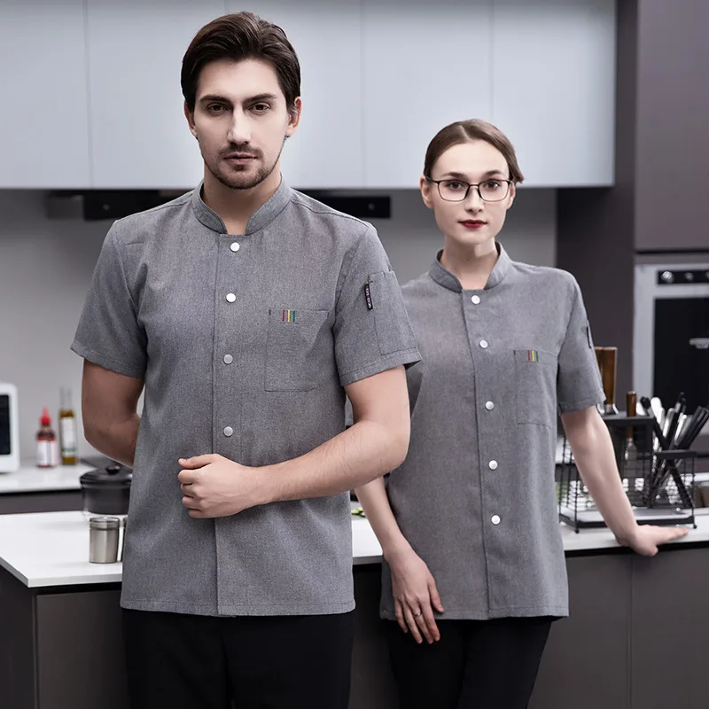 

Chef's workwear for men, short-sleeved, summer kitchen work clothes for baking, pastry, catering, hotel kitchen attire, short-sl