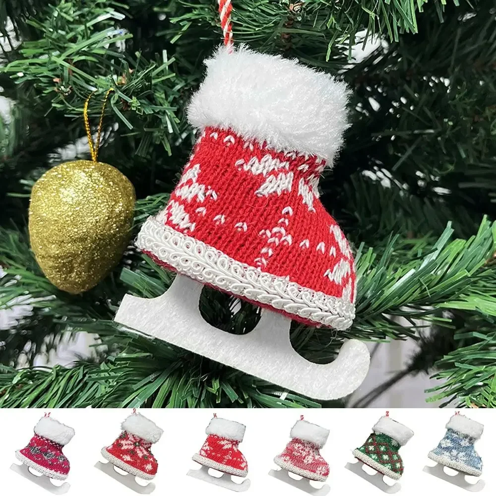 Cute Knitted Christmas Skate Pendant Hanging Decorative Christmas Tree Pendant Mini Christmas Decoration Party