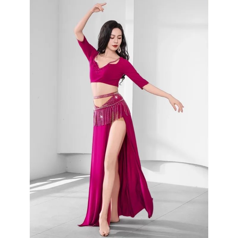 customized Belly dance costume hot diamond tassel Eastern dance clothes practice dress light luxury performance costume set