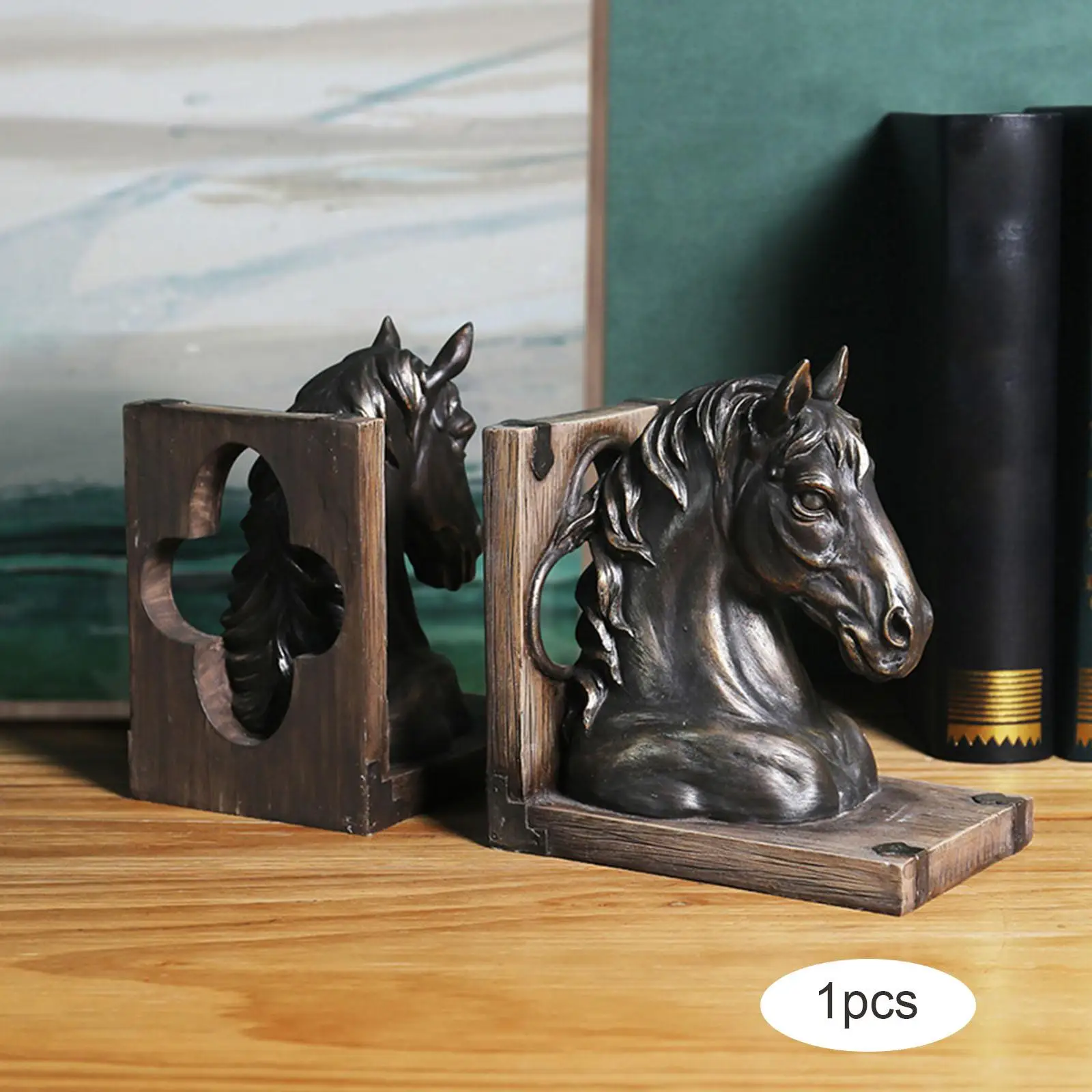 Vintage Horse Head Statue Figurine Bookend Book Stopper Crafts Animal Sculpture for Table Office Bookshelf Decor Ornament