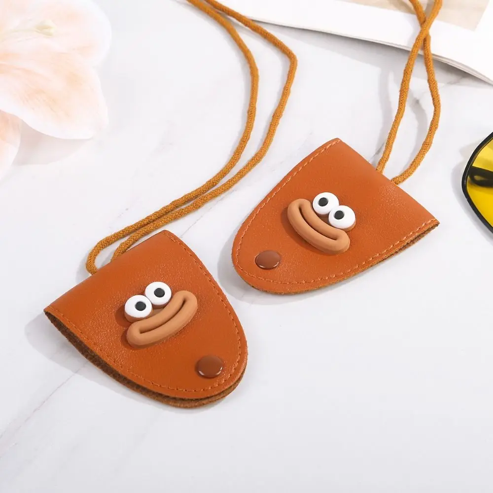Simple Leather Eyeglasses Storage Bag Pendant Storage Hanging Rope Unisex Glasses Clip Multifunction Hanging Neck Pouch